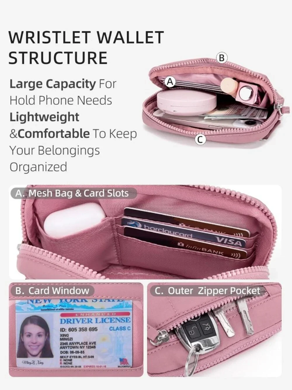 Quilted Nylon RFID Blocking Wristlet Wallet for Women - Phone & Card Holder